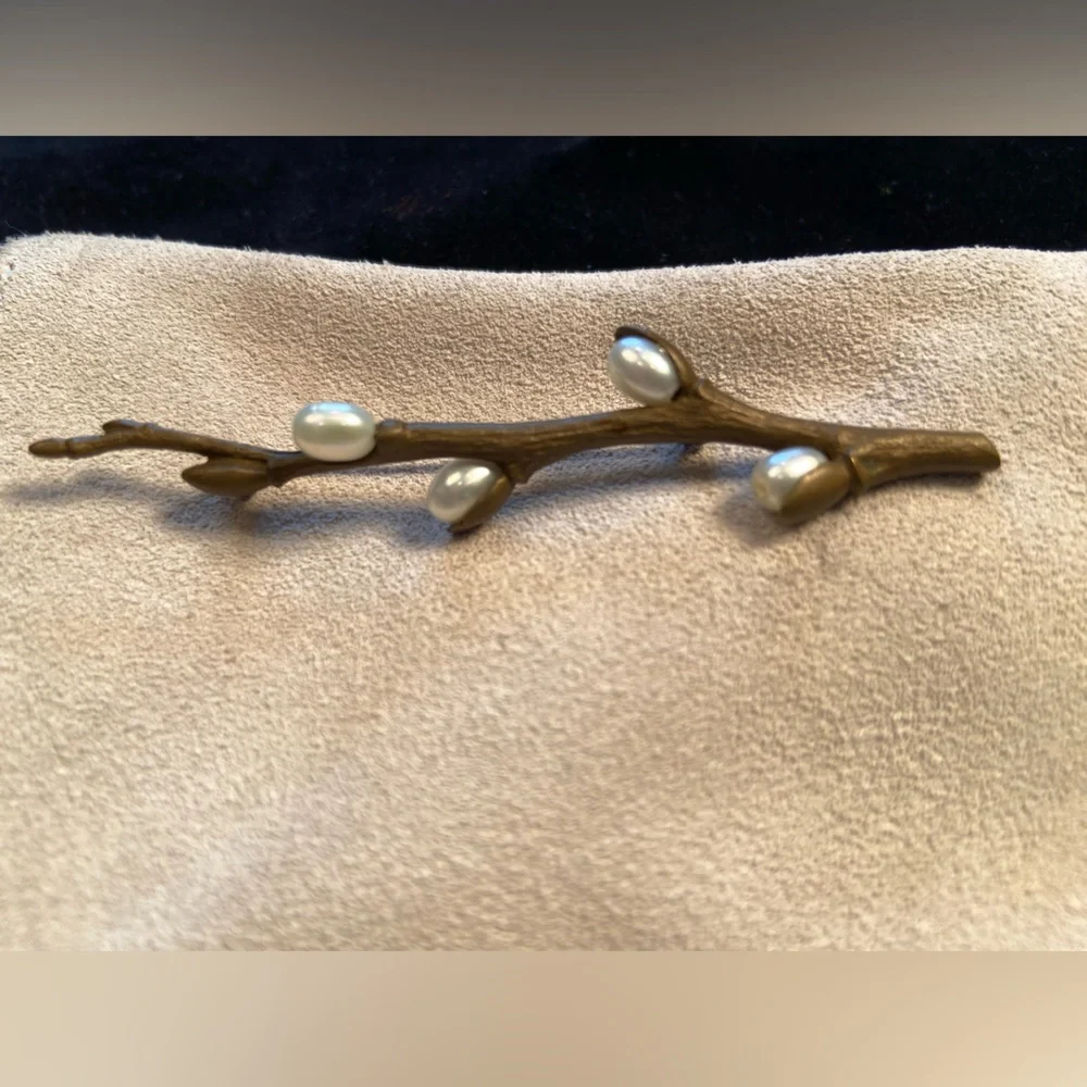 Michael Michaud Willow Branch‎ Pin, Brooch, pearl bronze branch